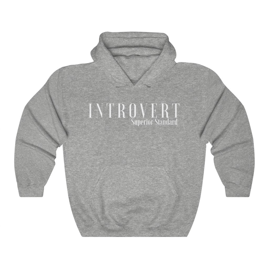 Introvert Grey Unisex Hooded Sweatshirt (White Logo) - Superior Standard Apparel